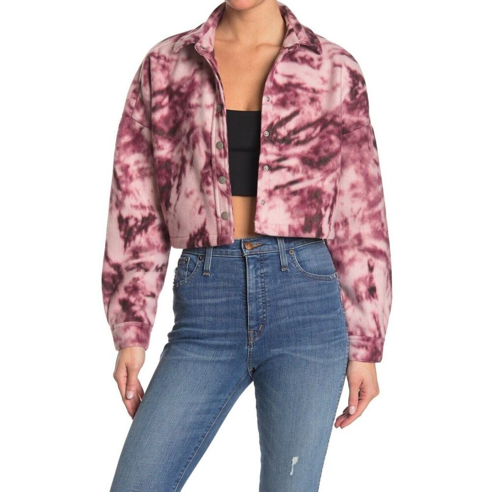 Abound Women's Cozy Cropped‎ Snap Button Shirt Jacket in Purple Tie Dye Medium